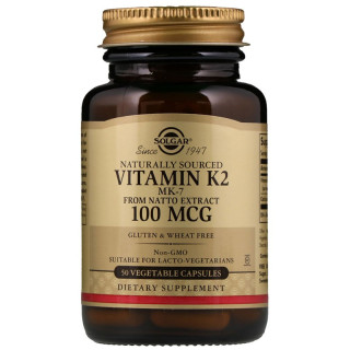 SOLGAR Naturally Sourced Vitamin K2 Mk-7 From Natto Extract 100mcg 50vegcaps