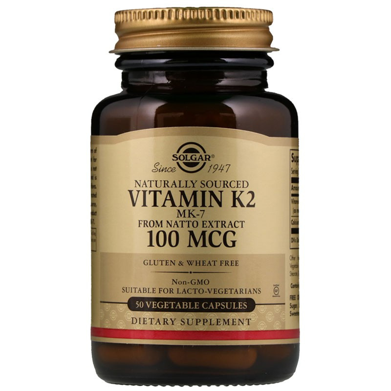 SOLGAR Naturally Sourced Vitamin K2 Mk-7 From Natto Extract 100mcg 50vegcaps