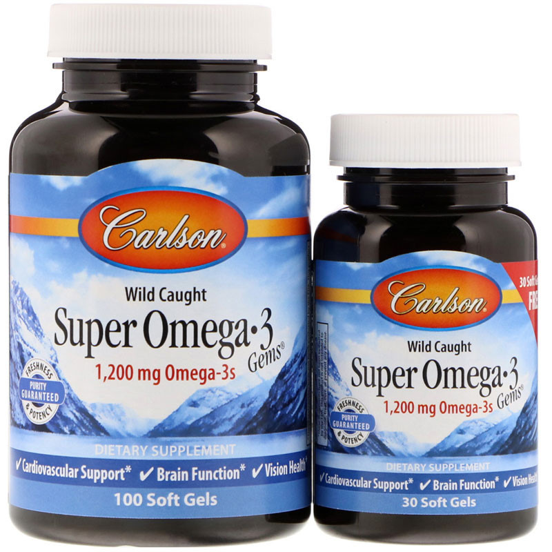 CARLSON Wild Caught Super Omega-3 Gems 1,200mg Omega-3s 100caps + 30caps