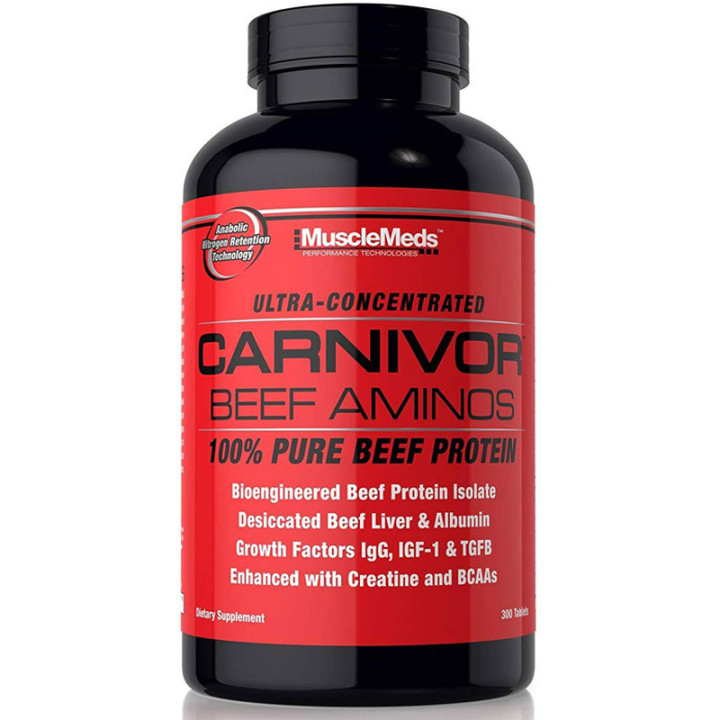 Carnivor Beef Aminos 300 tabletek, MuscleMeds – najwyższej jakości wołowe aminokwasy z hydrolizatu białek wołowych!