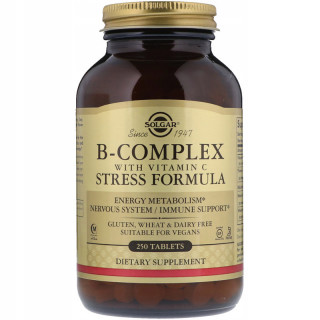 B-Complex With Vitamin C Stress Formula 250 tabletek, Solgar – kompleks witamin grupy B wsparty witaminą C!