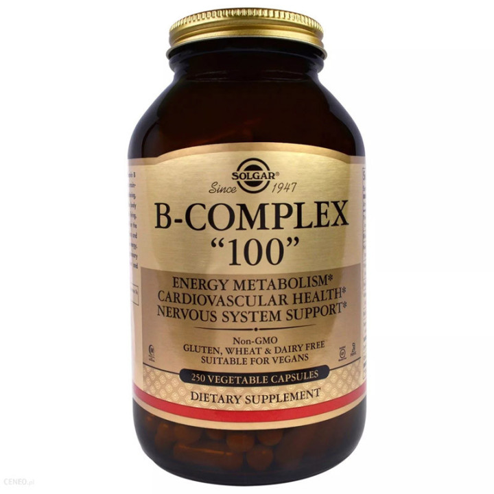 Vitamin B-Complex ''100'' 250 kapsułek, Solgar – kompleks witamin B w wysokich dawkach dla zdrowia organizmu!