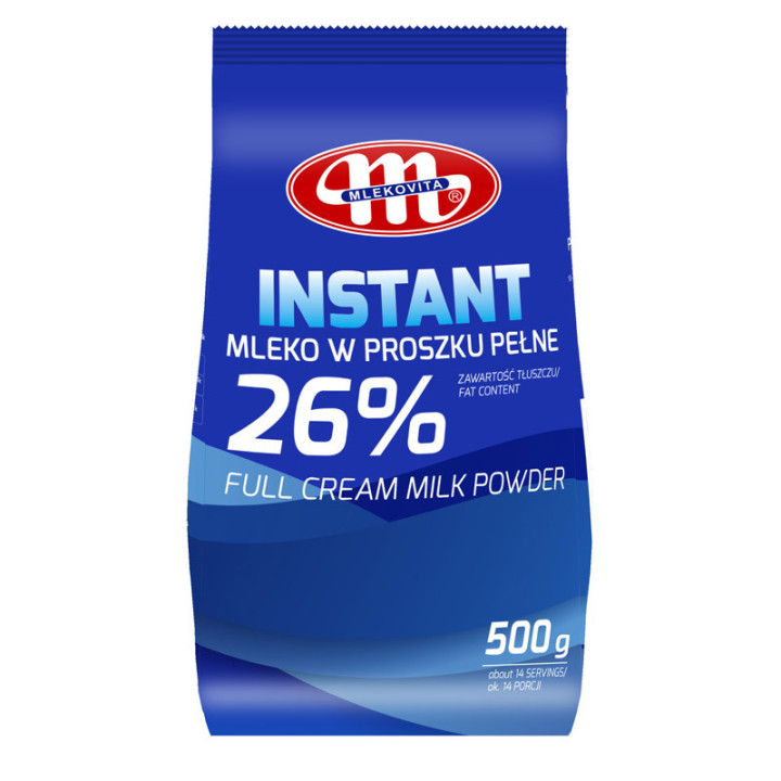 Instant Mleko W Proszku Pełne 26% 500g, Mlekovita – mleko w proszku w formie instant zawierające pełnowartościowe białko!