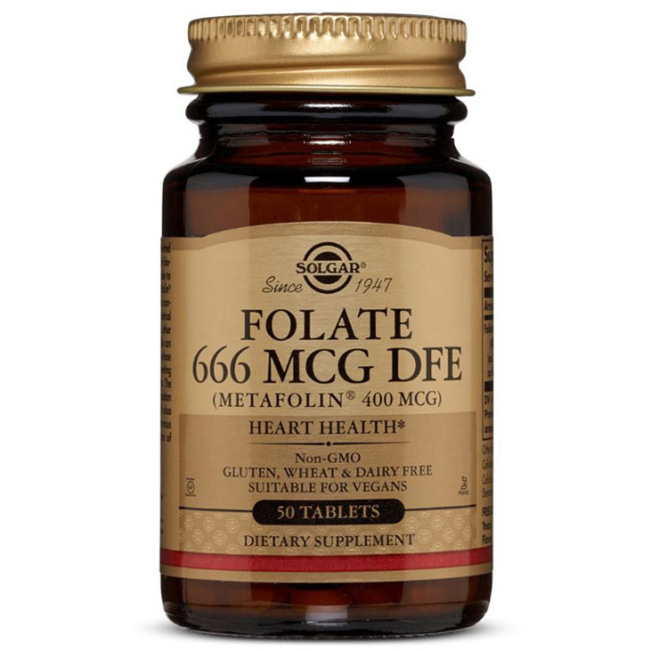Folate 666mcg DFE (Metafolin 400mcg) 50 tabletek, Solgar – wyjątkowa oraz doskonale wchłanialna forma kwasu foliowego!