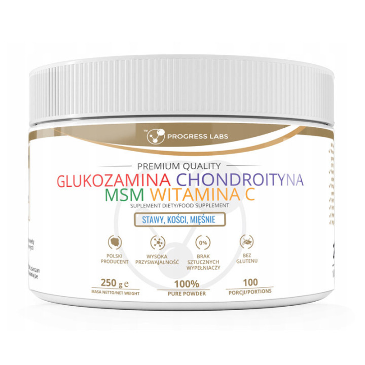 Glukozamina Chondroityna MSM Witamina C 250g, Progress Labs – optymalne wsparcie mięśni, stawów i kości!