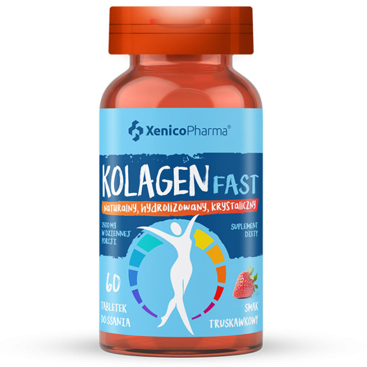 Kolagen Fast 60 tabletek, Xenico Pharma – doskonałe uzupełnienie diety o kolagen z dodatkiem witaminy C w postaci tabletek do ss
