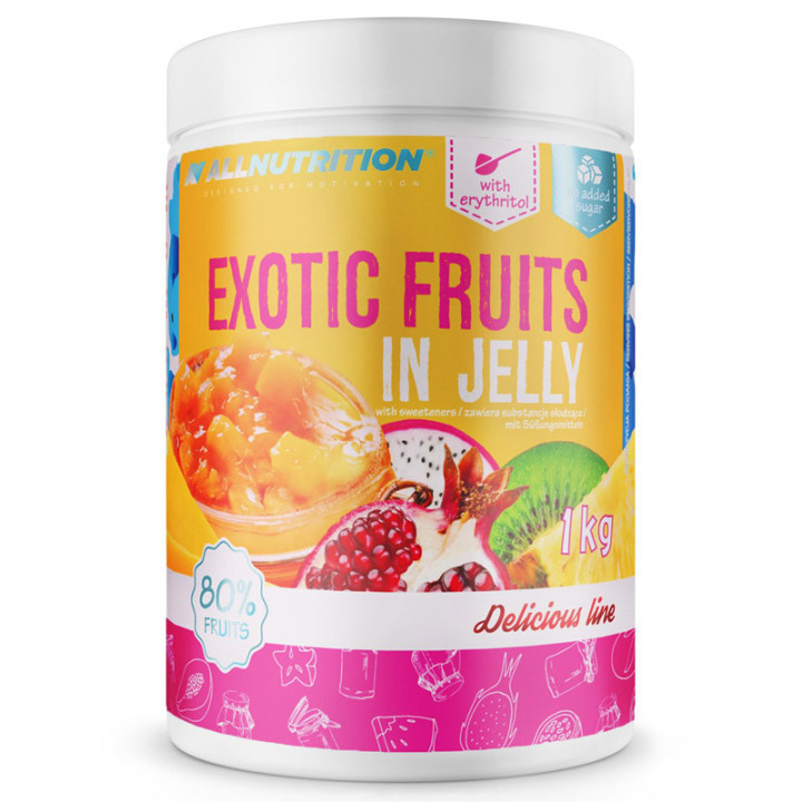 Exotic Fruits In Jelly 1000g, Allnutrition – pyszna frużelina na bazie świeżych i soczystych jagód w delikatnym żelu bez dodatku