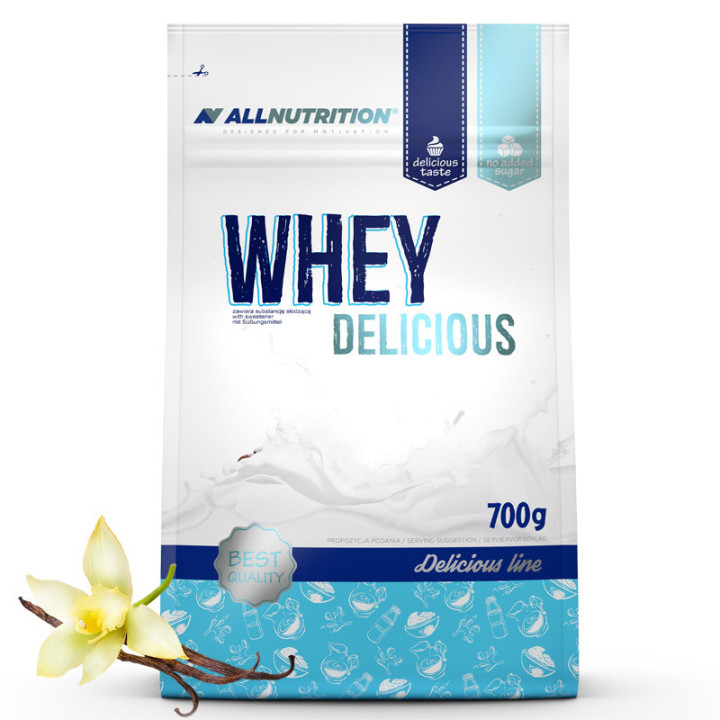 Whey Delicious Protein 700g, Allnutrition – pyszne białko powstałe z połączenia izolatu WPI, koncentaru WPC i sproszkowanej maśl