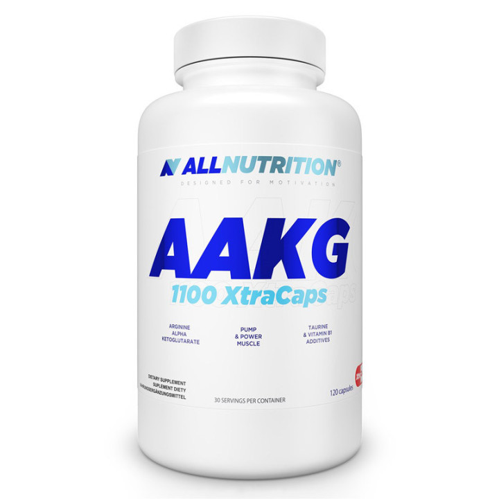 AAKG 1100 XtraCaps 120 kapsułek, Allnutrition – najwyższej jakości Alfaketoglutaran Argininy wzbogacony o taurynę i witaminę B1!