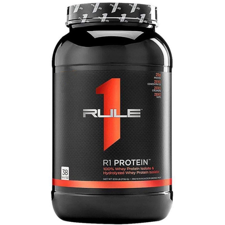 R1 Protein 1110g, RULE1 – najwyższej jakości połączenie izolatu białka serwatkowego (WPI) z hydrolizatem (WPH), bez dodatku konc