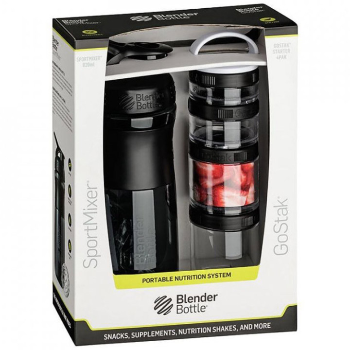 Combo Pak SportMixer 820ml/GoStak Black od BlenderBottle – poręczny shaker sportowy z dodatkowymi pojemnikami do przechowywania