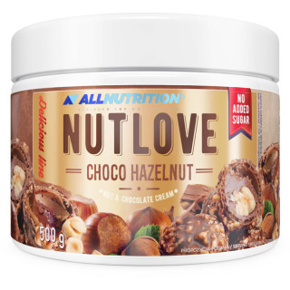 Nutlove Choco Hazelnut 500g, Allnutrition – pyszny czekoladowy krem z kawałeczkami orzeszków laskowych, bez dodatku cukru!