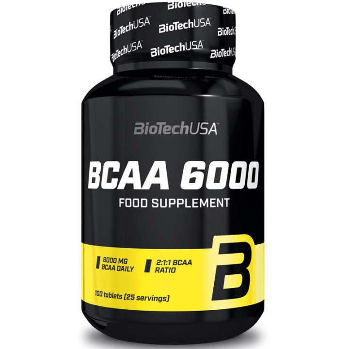 BCAA 6000 100 tabletek, Biotech USA-aminokwasy w tabletkach o najwyższym stężeniu substancji czynnych
