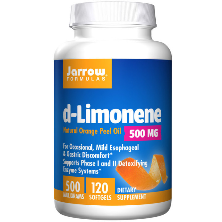 D-Limonene 500mg 120 kapsułek, Jarrow Formulas – ekstrakt ze skórki pomarańczy pomagający przy dyskomforcie żołądka