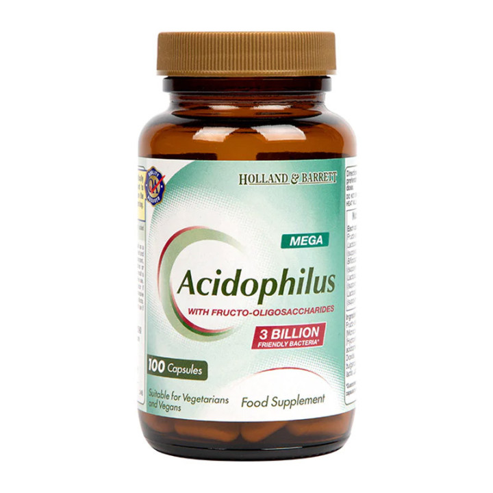 Mega Acidophilus With Fructo-Oligosaccharides 3 Billion 100 kapsułek, Holland & Barrett – Źródło 3 miliardów przyjaznych bakteri