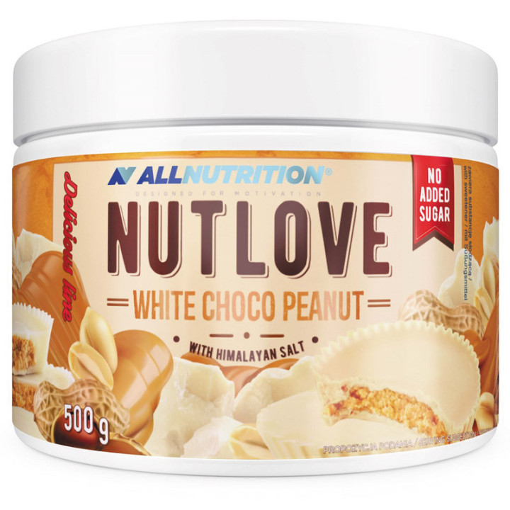 Nutlove White Choco Peanut 500g, Allnutrition – przepyszny krem z białej czekolady z dodatkiem chrupiących, prażonych orzeszków