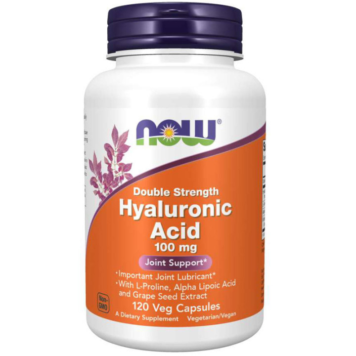 Double Strength Hyaluronic Acid 100mg 120 kapsułek, NOW – silnie skoncentrowana dawka kwasu hialuronowego!