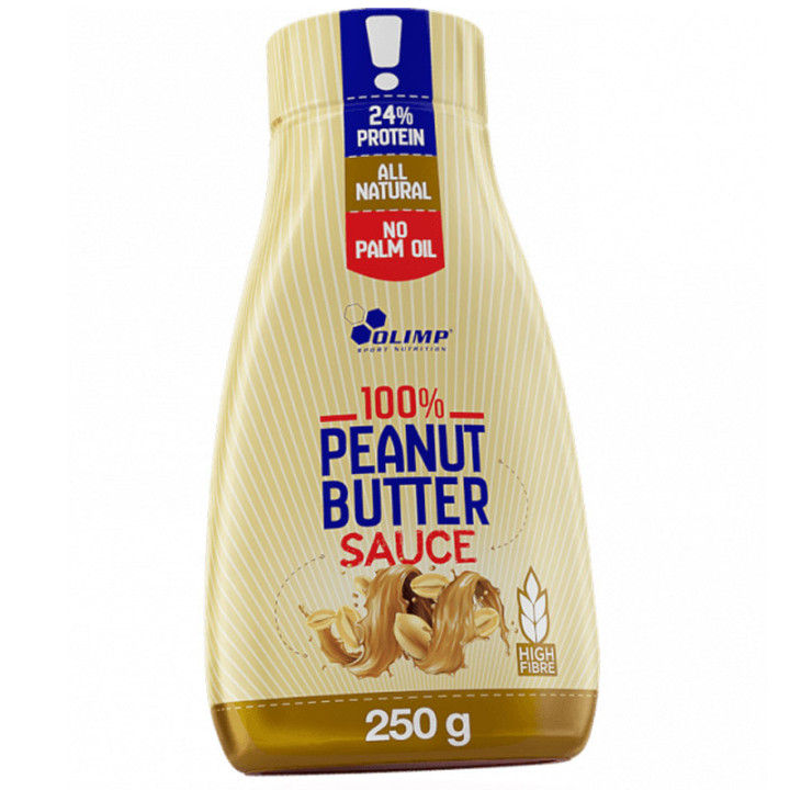 100% Peanut Butter Sauce 250g, Olimp – pyszne, kremowe masło orzechowe w poręcznej butelce!