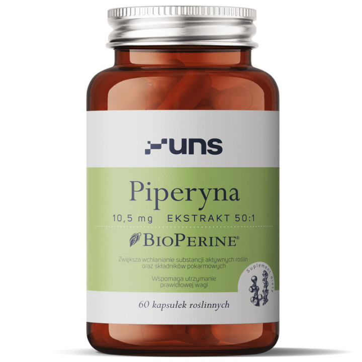 Piperyna 10,5mg Ekstrakt 50:1 60 wegańskich kapsułek, UNS – wspomaga proces redukcji tkanki tłuszczowej!