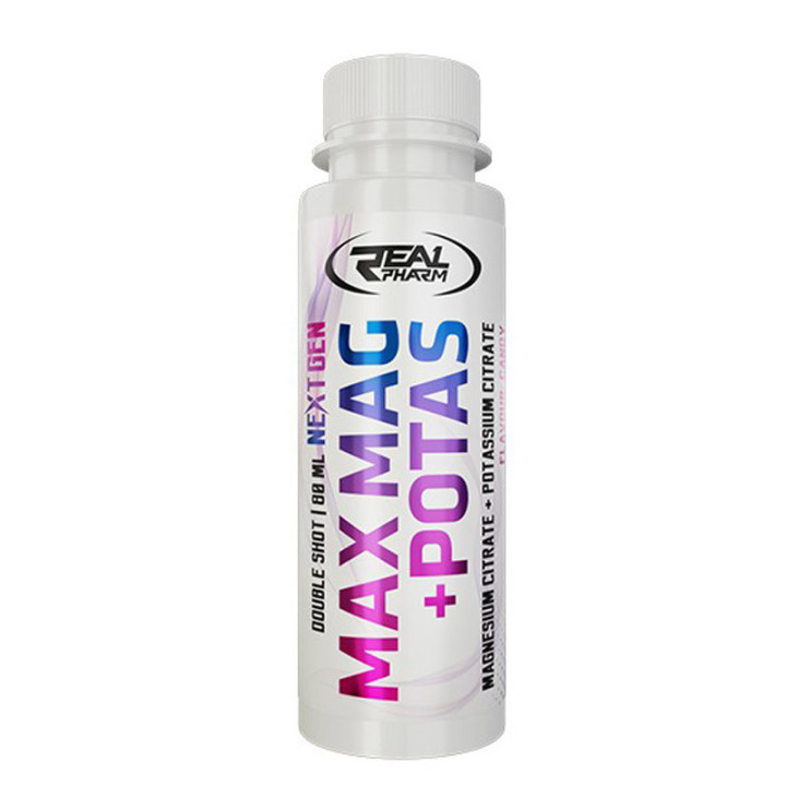 Max Mag+Potas Shot 80ml, Real Pharm – uzupełnij niedobory magnezu, potasu i witaminy B6 w postaci pysznego shota!
