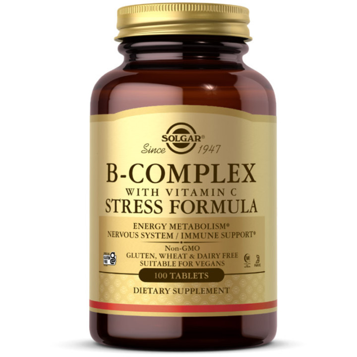 B-Complex With Vitamin C Stress Formula 100 tabletek, Solgar – kompleks witamin grupy B wsparty witaminą C!