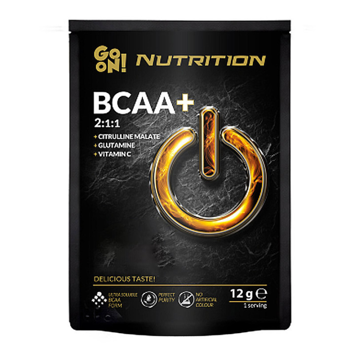 BCAA+ 2:1:1 12g, GO ON Nutrition – połączenie aminokwasów rozgałęzionych, L-glutaminy, jabłczanu cytruliny i witaminy C!