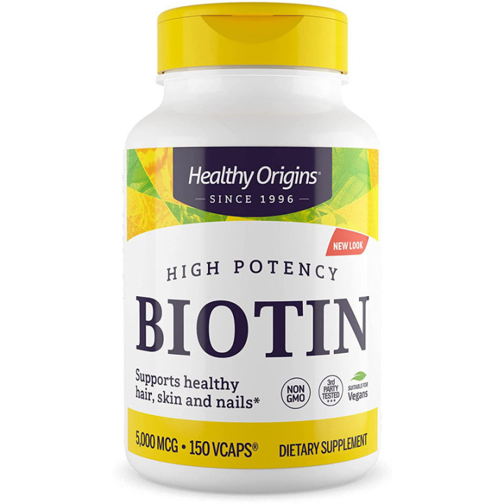Biotin 5,000 mcg 150 kapsułek, Healthy Origins – wsparcie włosów!