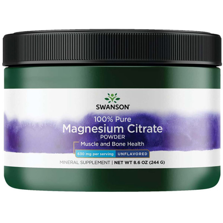100% Pure Magnesium Citrate Powder 227g, Swanson – wysoko przyswajalna forma magnezu w postaci cytrynianu!