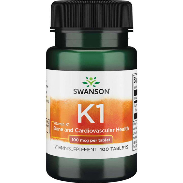 Vitamin K-1 100 tabletek, Swanson-naturalna witamina K1, która wspomaga proces krzepnięcia krwi