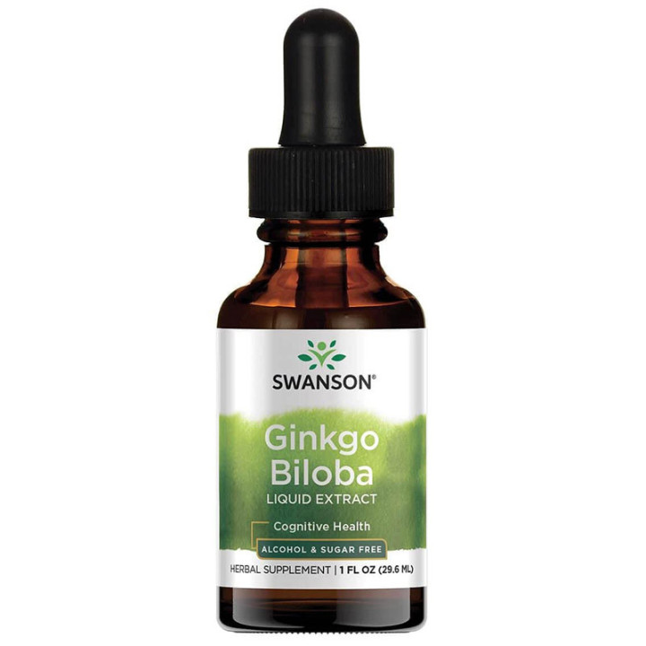 Alcohol&Sugar-Free Ginkgo Biloba Liquid Extract 29,6ml, Swanson – ekstrakt ginkgo biloba skutecznie wspierający pamięć i koncent