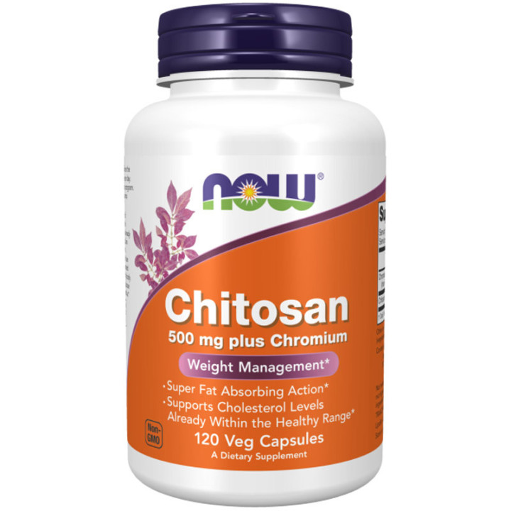 Chitosan 500mg Plus Chromium 120 kapsułek, NOW – połączenie chitosanu oraz chelatowanego chromu wspomagających odchudzanie