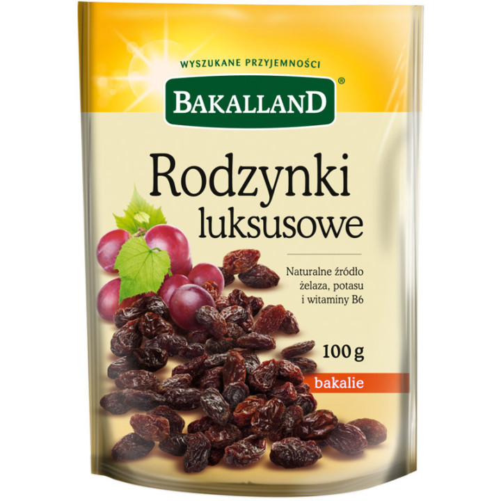 Rodzynki Luksusowe 100g, Bakalland – źródło błonnika oraz żelaza!