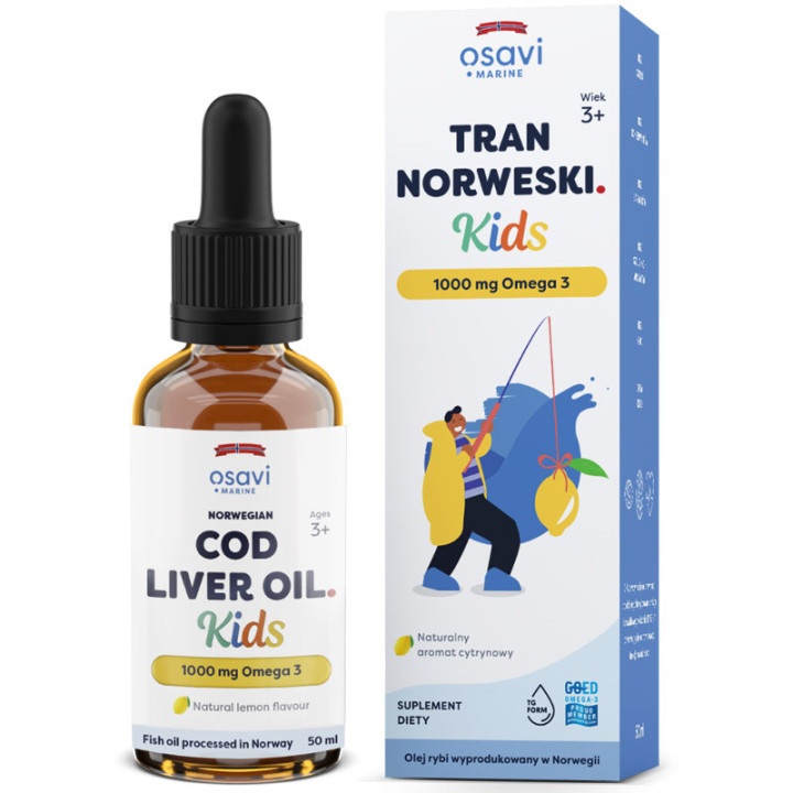 Tran Norweski Kids 50ml, Osavi – zawiera kwasy EPA I DHA z witaminą A!