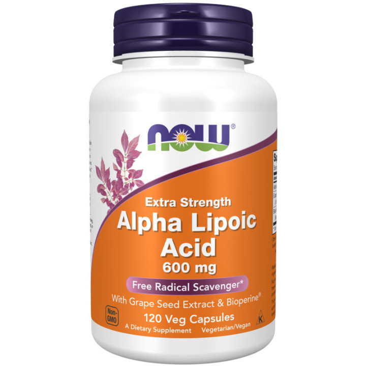 Extra Strength Alpha Lipoic Acid 600mg NOW, 120 kapsułek - suplement z kwasem alfa-liponowym