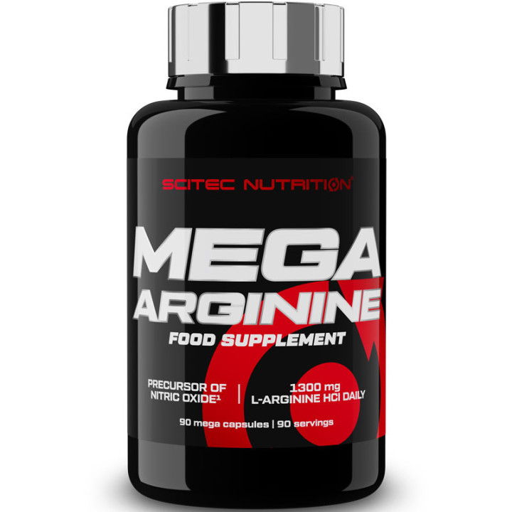 Mega Arginine 90 kapsułek, Scitec - suplement zawierająćy 1300mg farmaceutycznej jakości chlorowodorku argininy w kapsułce