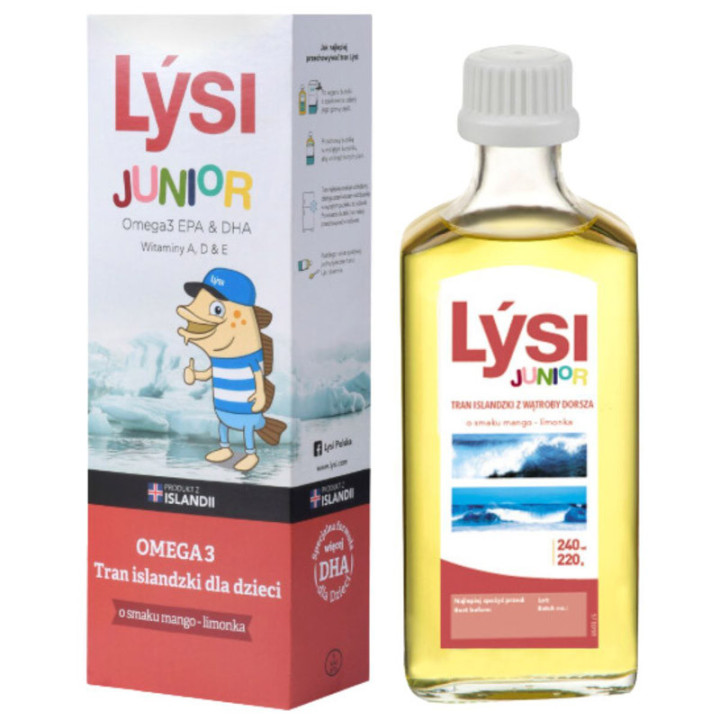Junior Omega 3 Tran Islandzki Dla Dzieci 240ml, Lysi - tran dla dzieci