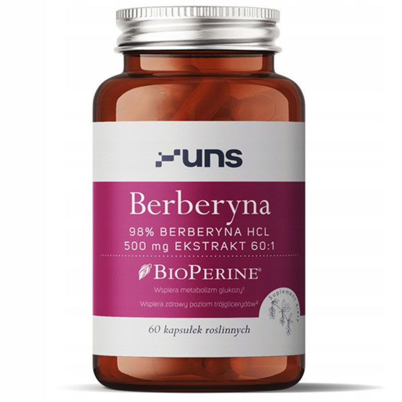 UNS Berberyna 500mg 98% Berberyna HCL Ekstrakt 60:1 60vegcaps