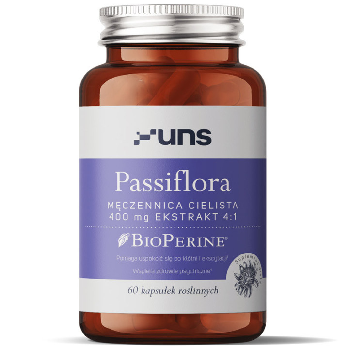 Passiflora Męczennica Cielista 400mg Ekstrakt 4:1 60 kapsułek, UNS - naturalne wsparcie wyciszenia, snu i równowagi!