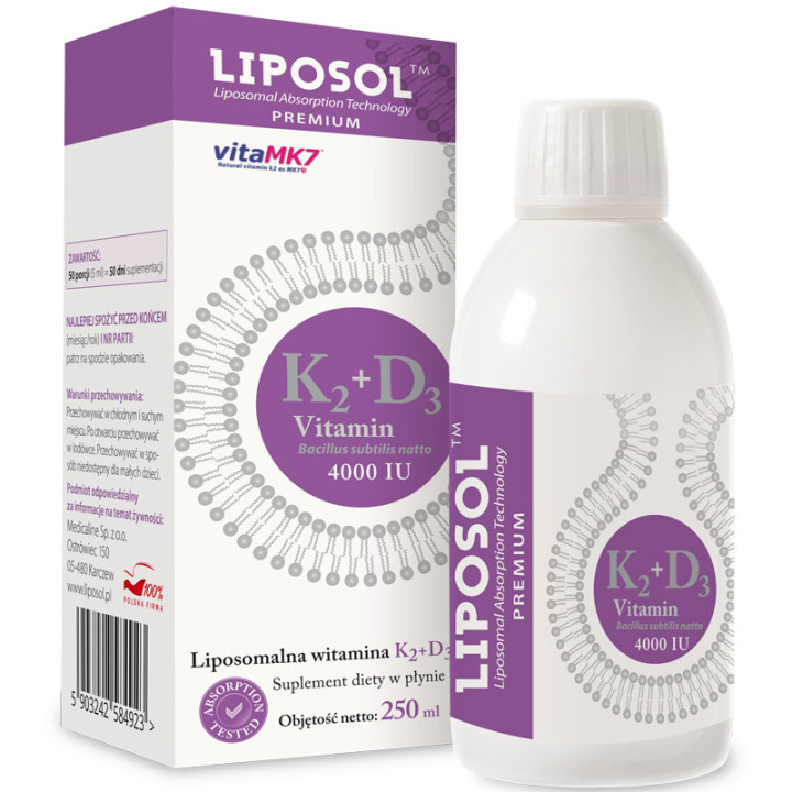 Liposomalna Witamina K2+D3 250ml, Liposol - wsparcie zdrowia kości!