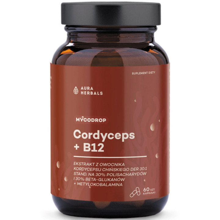 MycoDrop Cordyceps+B12 60 kapsułek, Aura Herbals – energia, odporność!