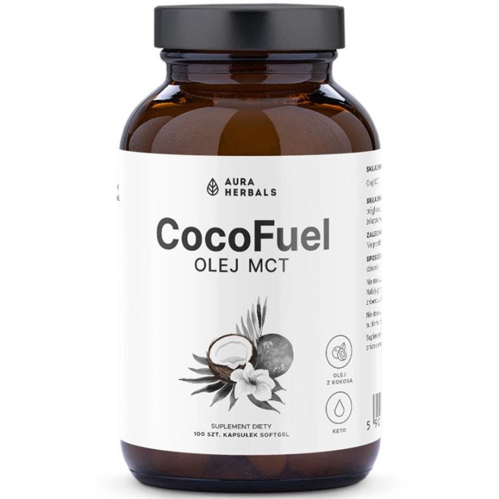 CocoFuel Olej MCT 100 kapsułek, Aura Herbals - skoncentrowane źródło szybkiej energii!