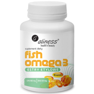 Fish Omega 3 Estry Etylowe EPA 180mg DHA 120mg 90 kapsułek, Aliness – wsparcie serca, mózgu!