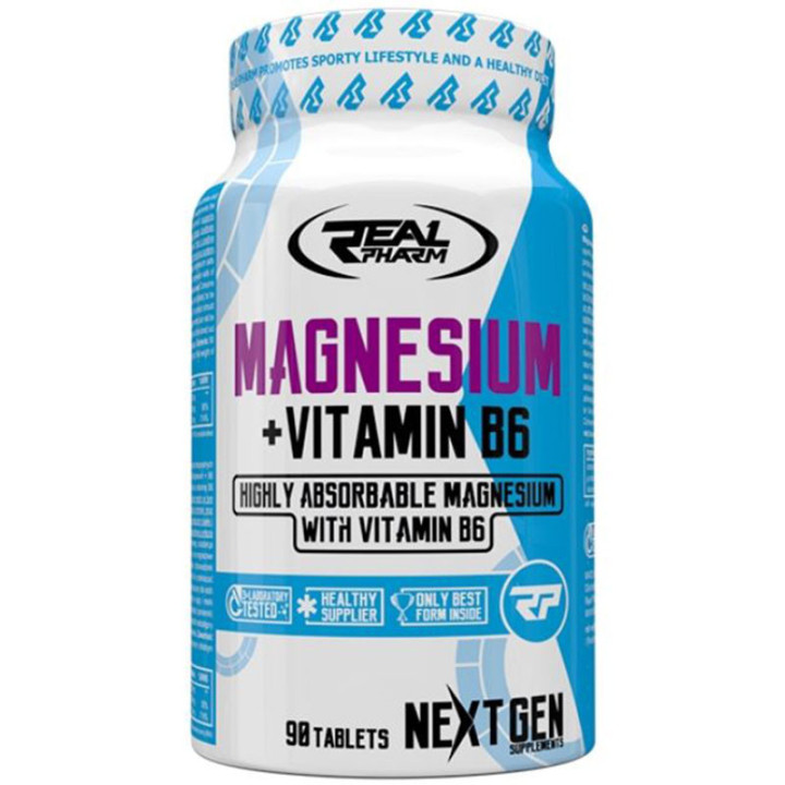 Magnesium + B6 90 tabletek, Real Pharm - skutecznie zmniejsza uczucie zmęczenia i znużenia!