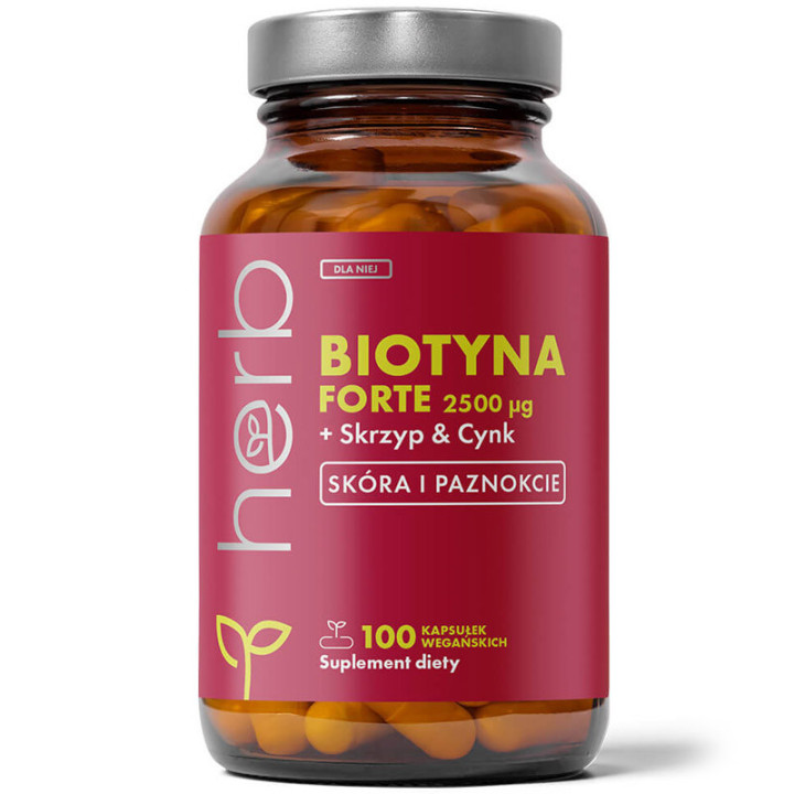Biotyna Forte 2500µg 100 kapsułek, Herb - wsparcie włosów, skóry i paznokci!