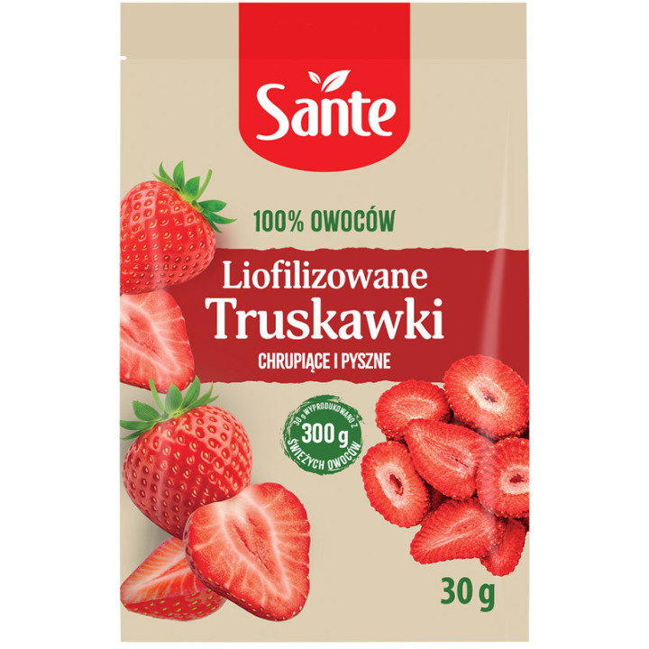 Liofilizowane Truskawki 30g, Sante - naturalna przekąska o intensywnym smaku!