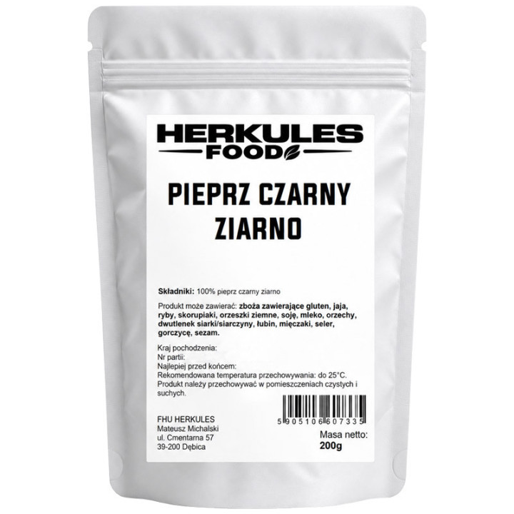 Pieprz Czarny Ziarnisty 200g, Herkules Food – intensywny aromat zamknięty w całych ziarnach!