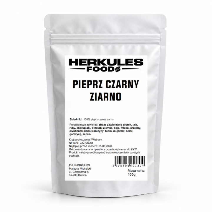 Pieprz Czarny Ziarnisty 100g, Herkules Food – intensywny aromat zamknięty w całych ziarnach!