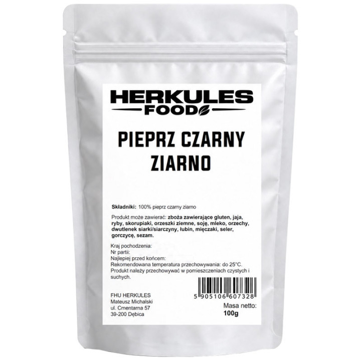 Pieprz Czarny Ziarnisty 100g, Herkules Food – intensywny aromat zamknięty w całych ziarnach!