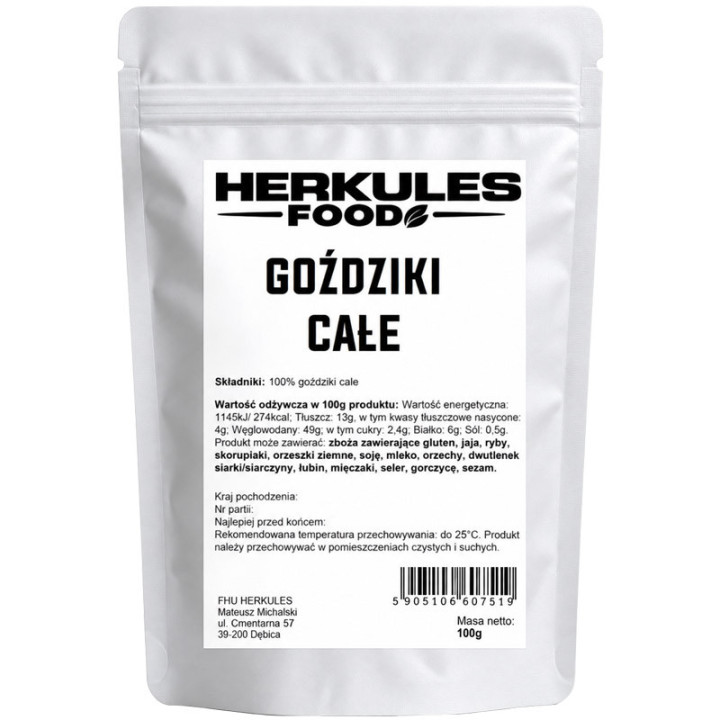 Goździki Całe 100g, Herkules Food – korzenny aromat i szerokie zastosowanie w kuchni!
