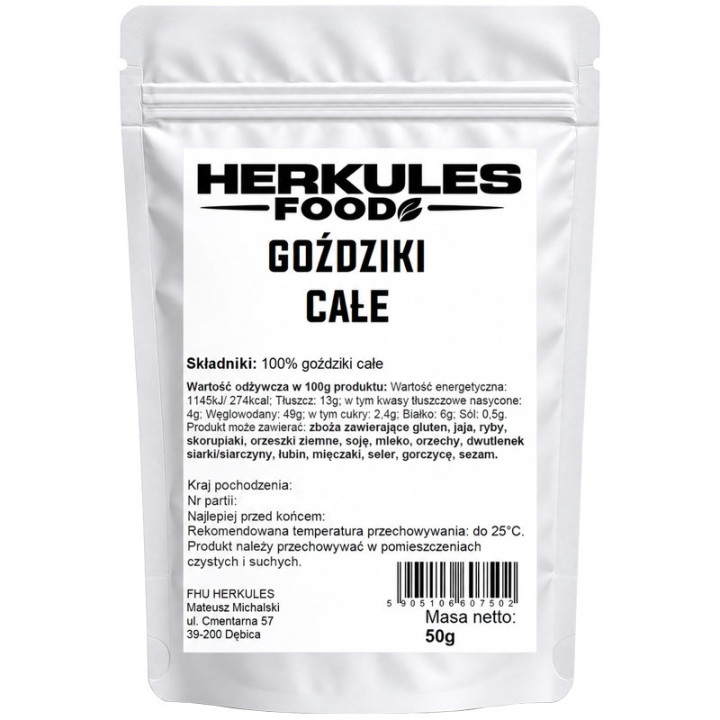 Goździki Całe 50g, Herkules Food – korzenny aromat i szerokie zastosowanie w kuchni!